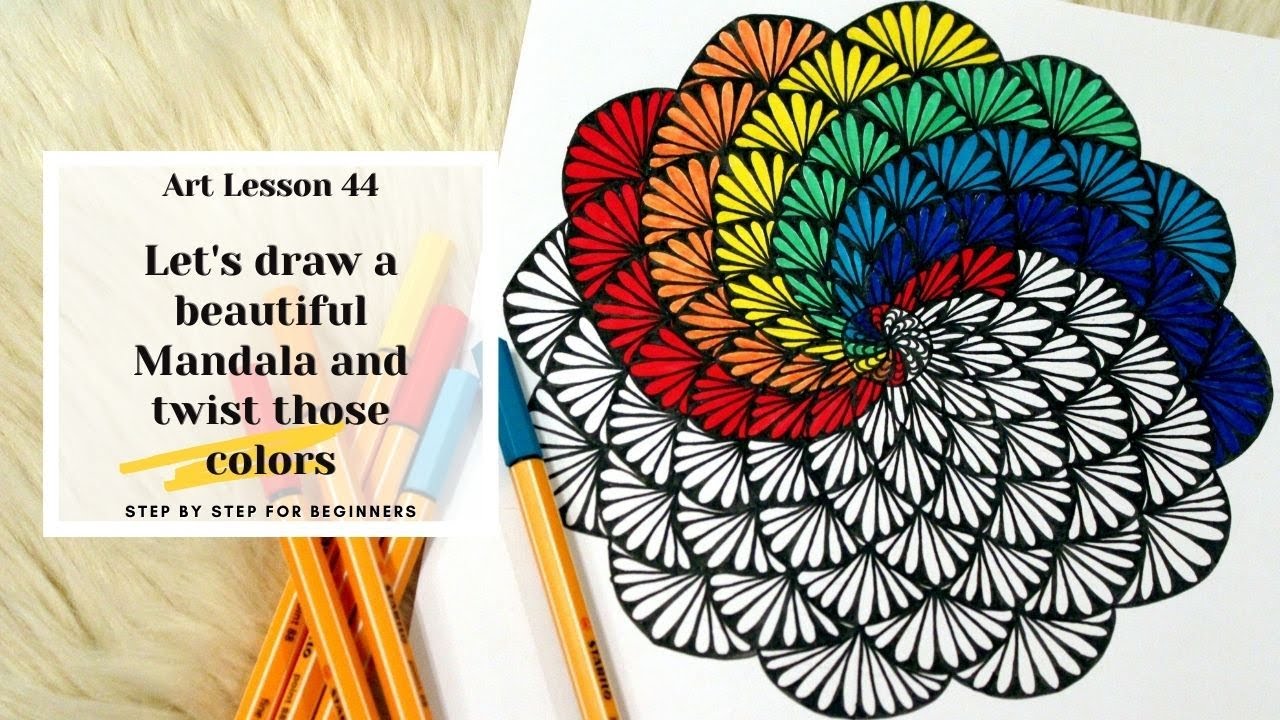 Let's draw a beautiful Mandala and learn how to twist those colors (Art lesson 44)