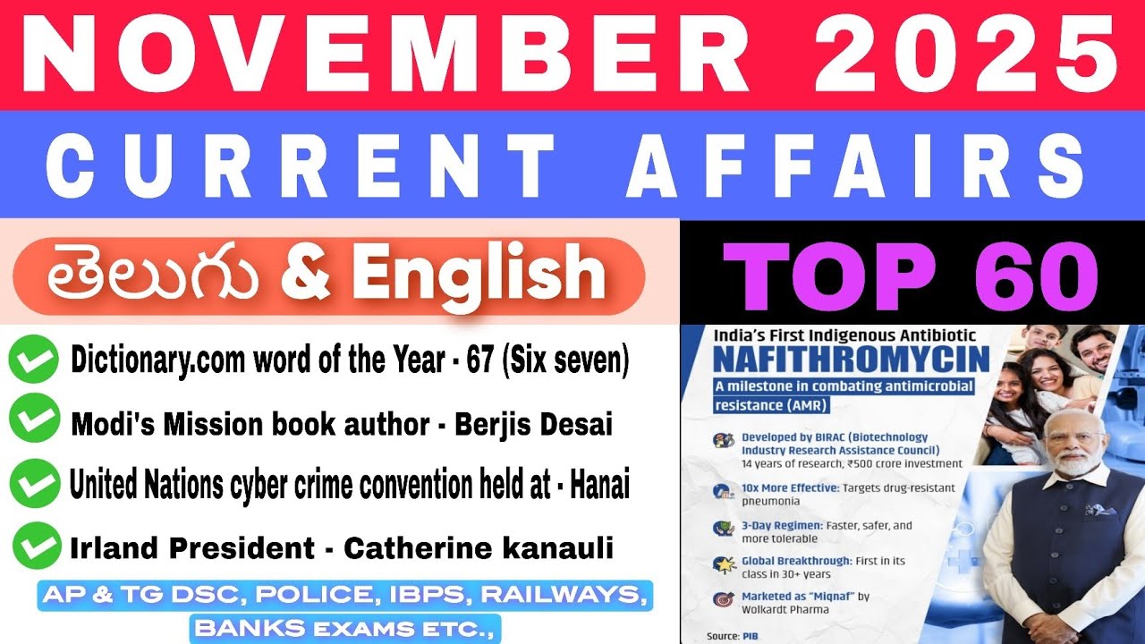November 2025 Current Affairs | AP & TG DSC, Appsc, UPSC, Railways, Banking | Telugu