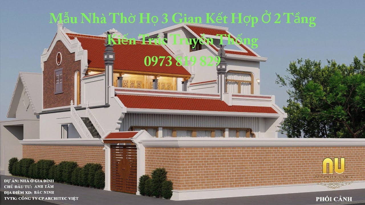 Mẫu Nhà Thờ Họ 3 Gian Kết Hợp Ở 2 Tầng | Kiến Trúc Truyền Thống
