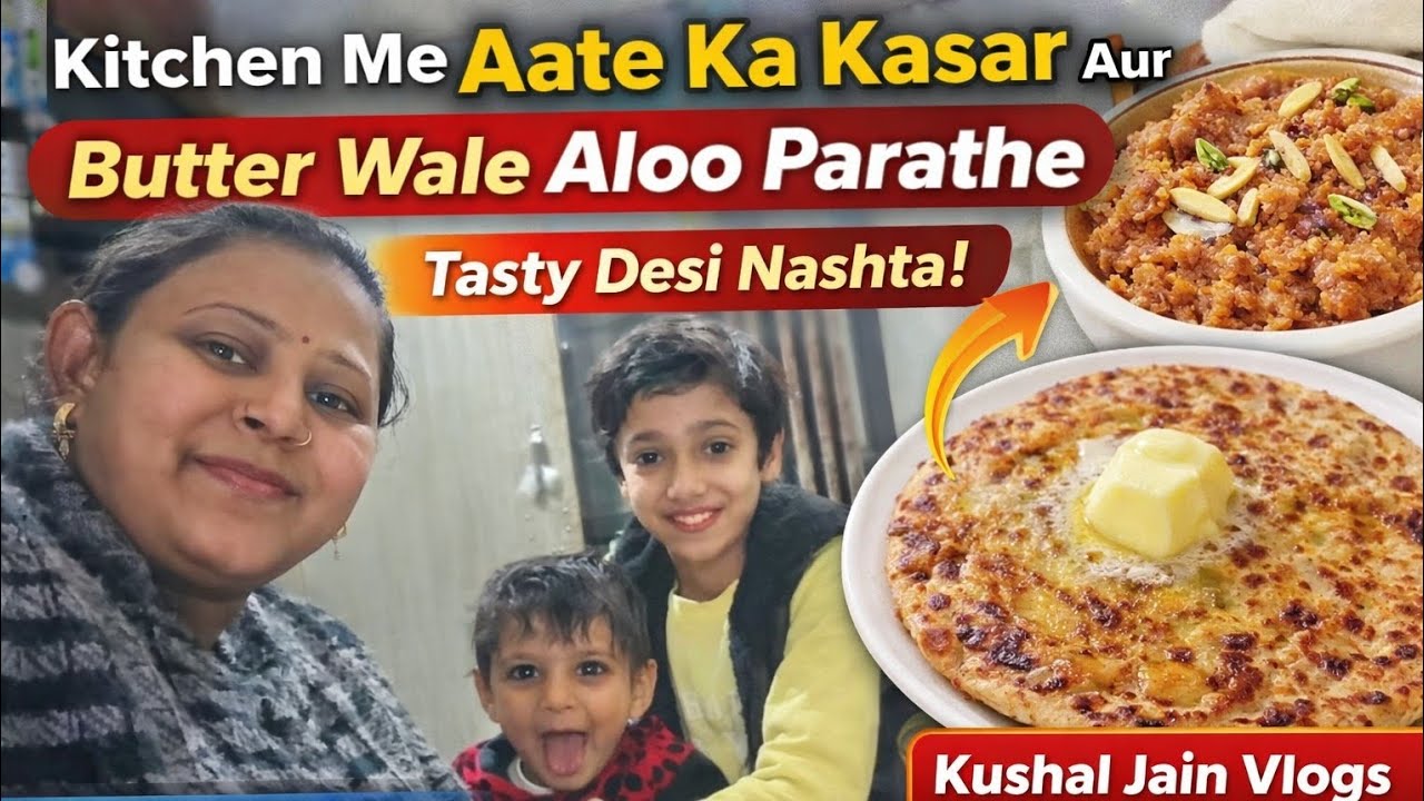 Aaj Kitchen 😋Me Bana Aate Ka Kasar & Butter Aloo Paratha 😍 #trending #vlog #dailyvlog #familyvlog 🤗