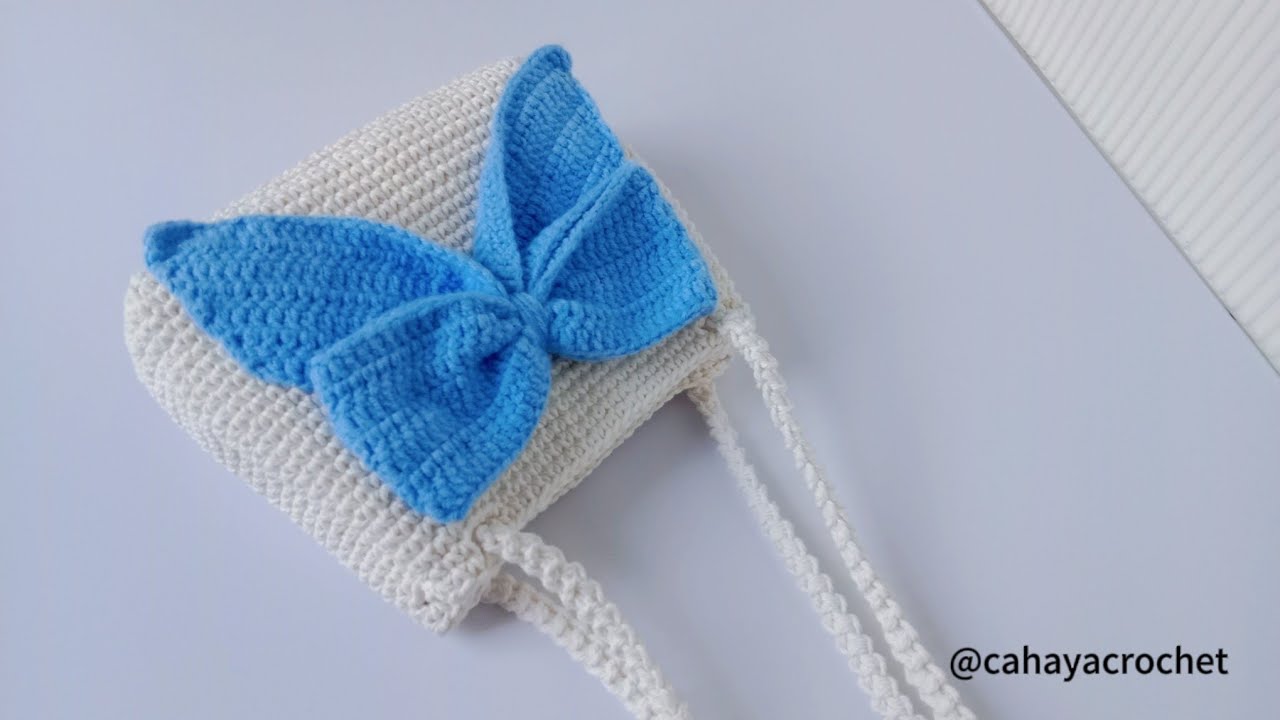 How to crochet a bag with ribbon | Beginners friendly | Membuat tas rajut dengan hiasan pita 🎀