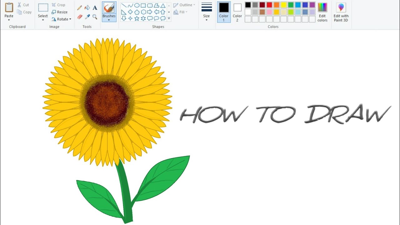 How to draw Sunflower on computer using simple paint program | Flower Drawing in easy steps.