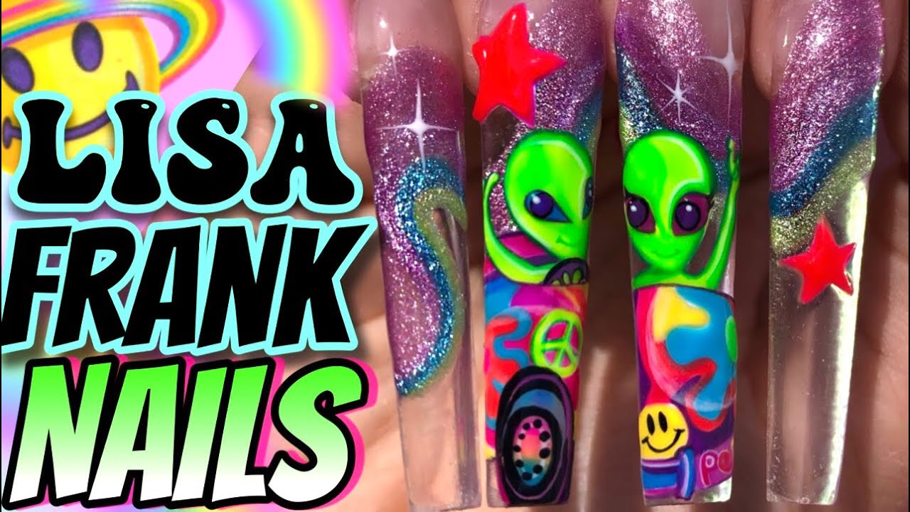 LISA FRANK🌈👽 Nail Art Tutorial- Easy Step by Step Character Nail Art‼️