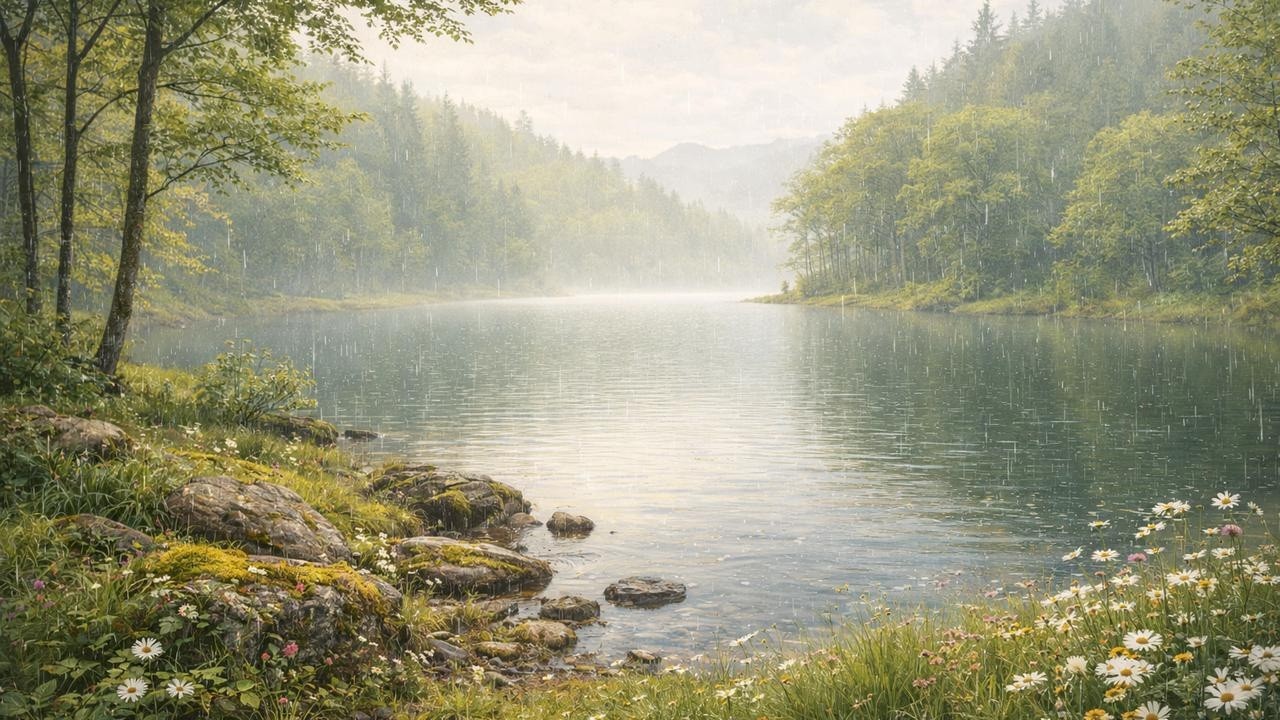 Nature Rain Lofi 🌧️ Peaceful Lake Ambience for Focus, Sleep & Relaxation | Amber Cat Lofi