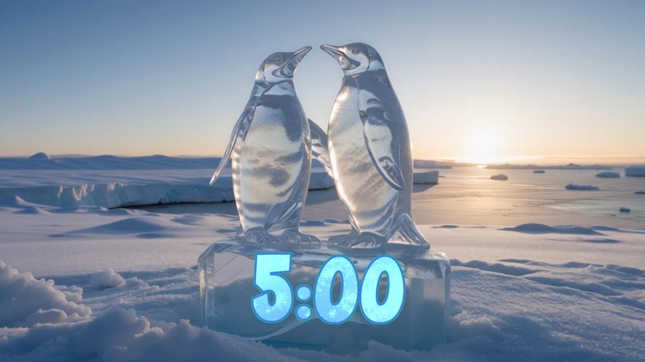 5 Minute Calm Music Timer with Penguins at Sunrise 🧊✨
