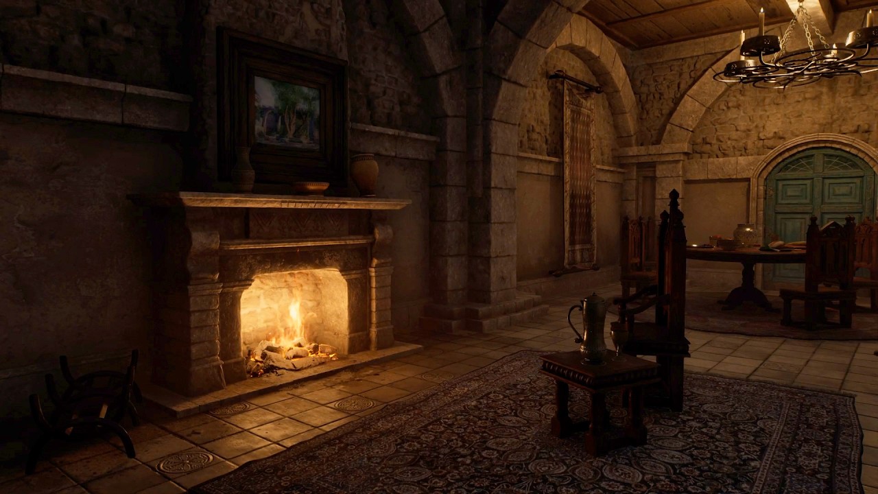 Cozy Tavern Ambience for Sleep and Study | Rain & Fireplace Crackling | The Elder Scrolls: Oblivion