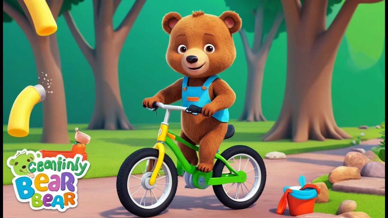 Медвежонок моет свой грязный велосипед 🐻