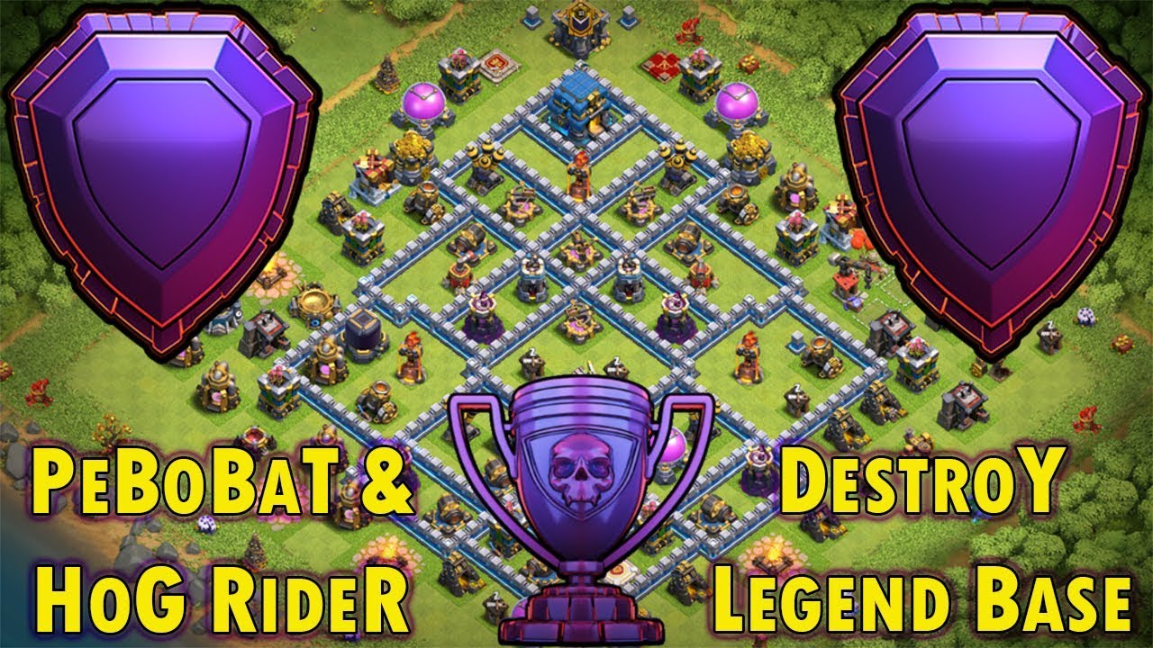 HOG RIDER & PEBOBAT DESTROY TH12 BASE LEGEND 3-STAR ( clash of clans )