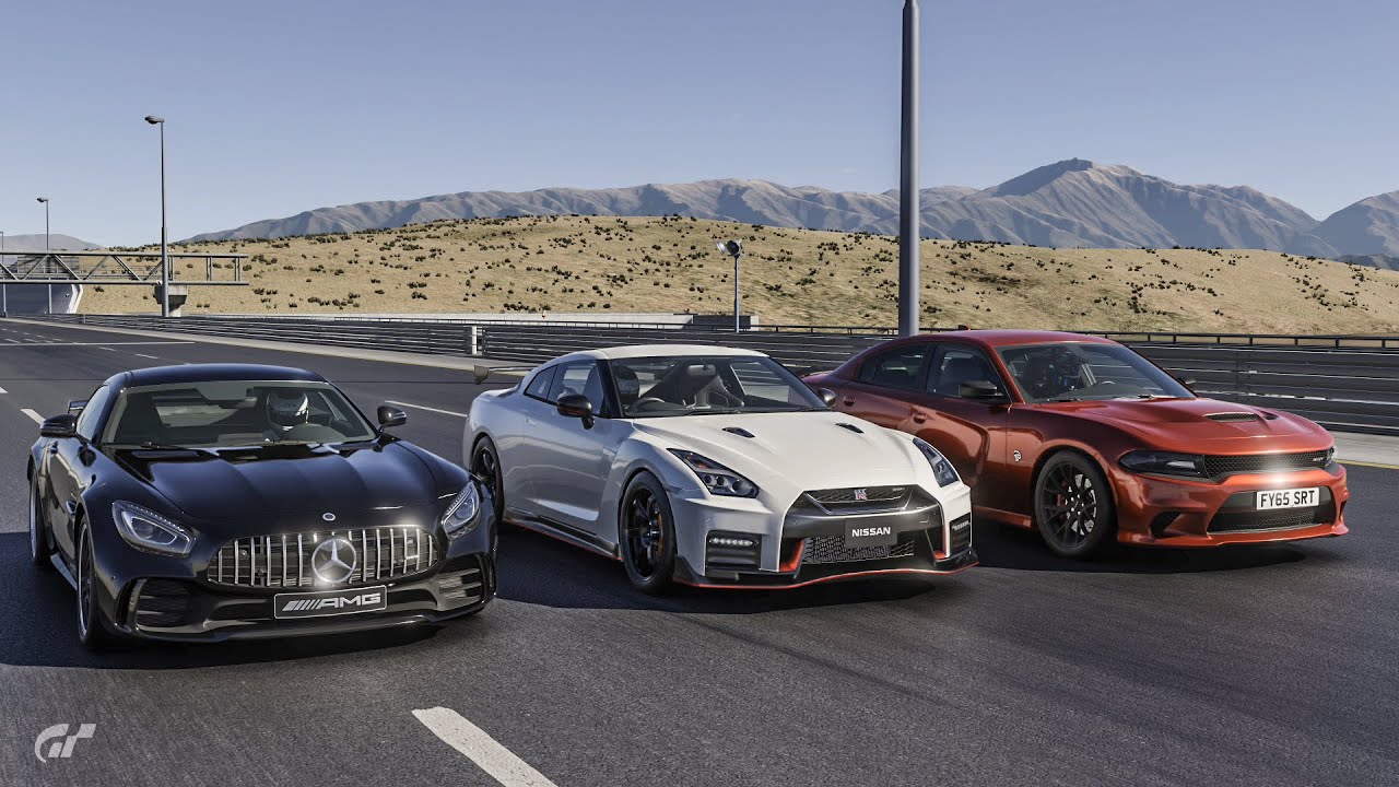 Gran Turismo 7 Drag race: Dodge Charger SRT Hellcat vs Nissan GTR Nismo vs Mercedes-AMG GTR