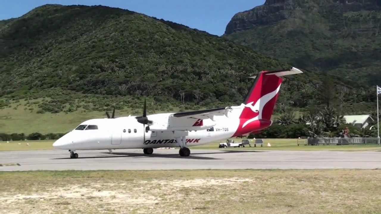 QantasLink Dash 8 Takeoff at Lord Howe - Side view