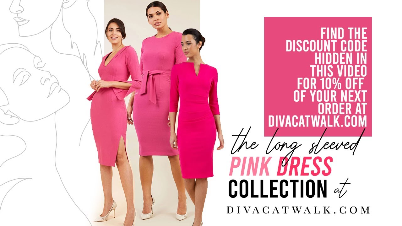 Long-Sleeved Pink Dresses | Pink Dress with Sleeves, Pink Midi with Sleeves, Pink Evening Dresses