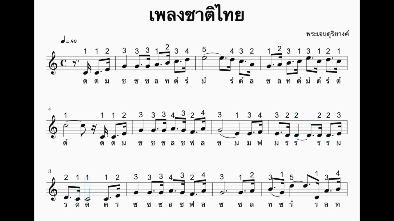 โน้ตเพลงชาติไทย (80bpm) สำหรับฟังและฝึกร้องโน้ต