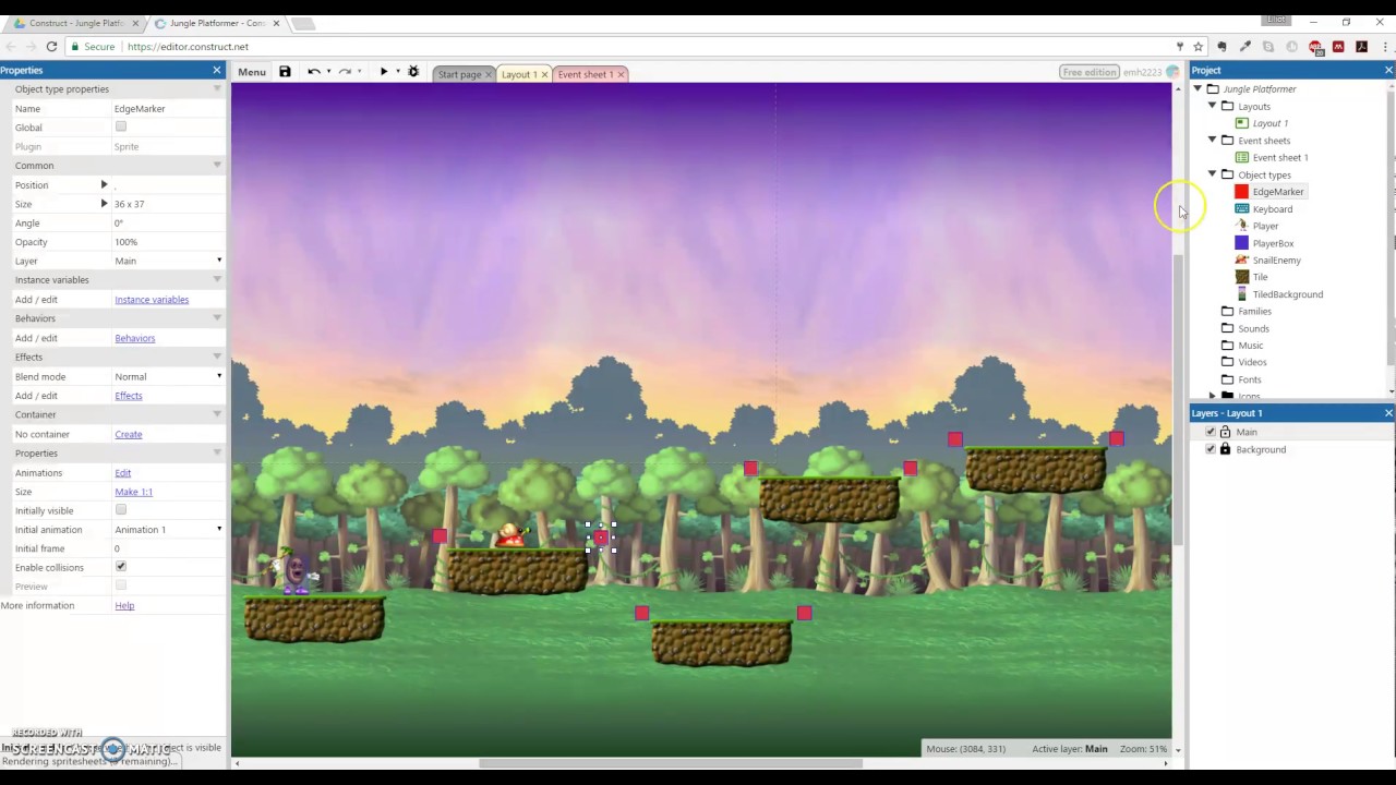 Make a 2D Platformer in Construct3 (10/10) - Jump-Thru Platforms and Parallax