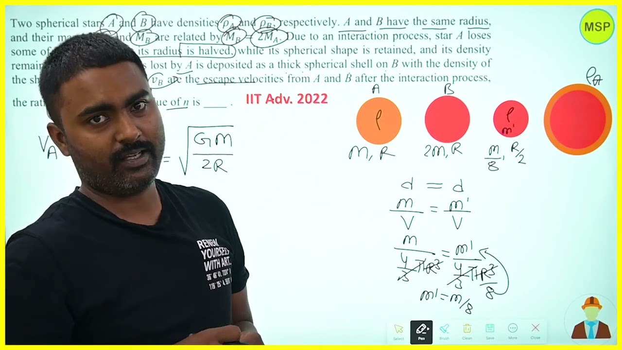 Two spherical stars A and B have densities ρA and ρB, respectively. A and B have the same radius
