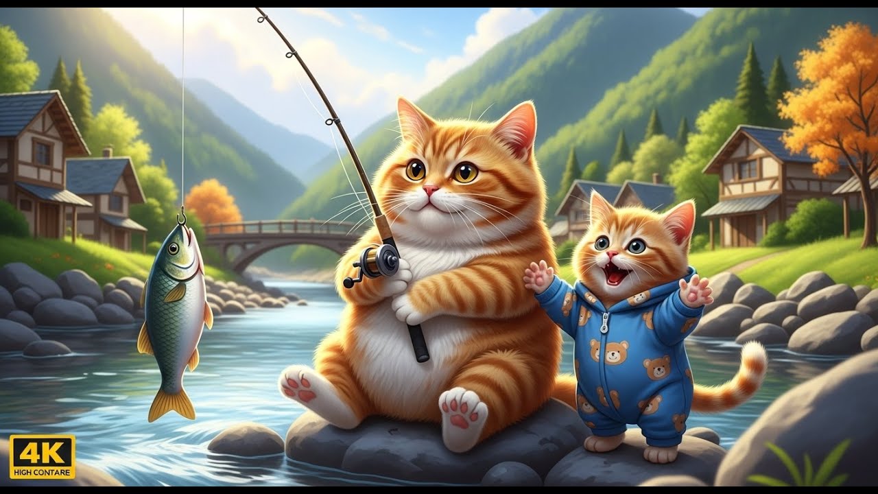 Baby Ginger Kitten Fishes with Papa Cat 🎣  Mama Cat Brings Flowers 🌼  Cute & Funny Cats