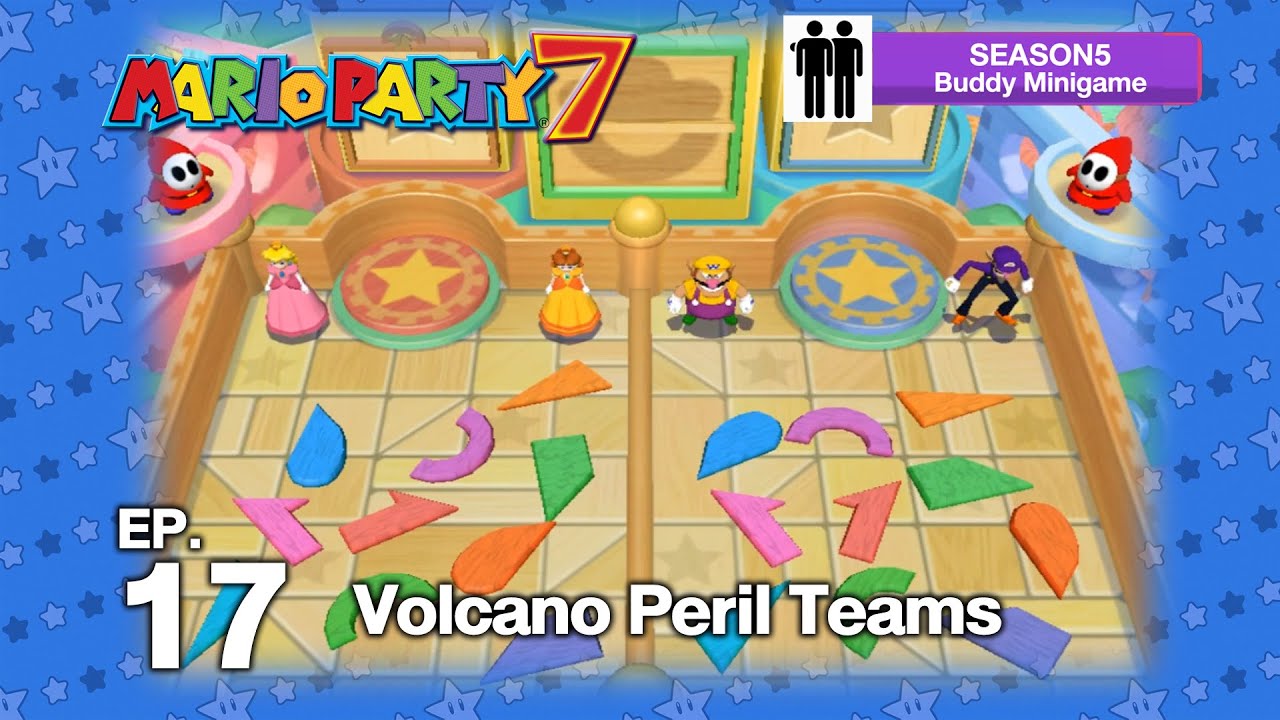 Mario Party 7 SS5 Buddy Minigame EP 17 - Volcano Peril Peach+Daisy VS Wario+Waluigi