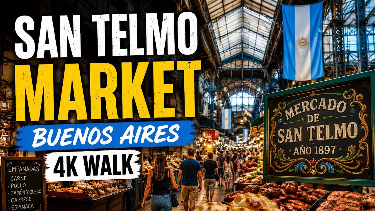 San Telmo Market, Buenos Aires. 4K walking tour 