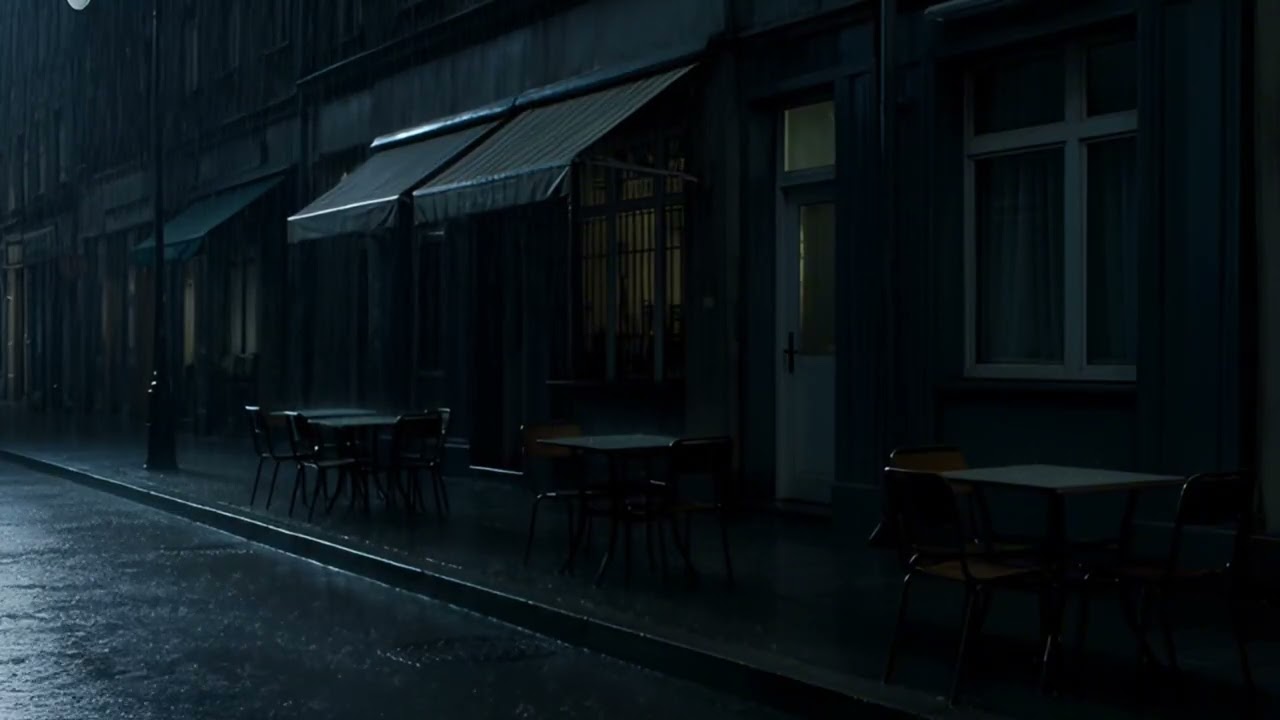 The sound of rain in front of the restaurant 2