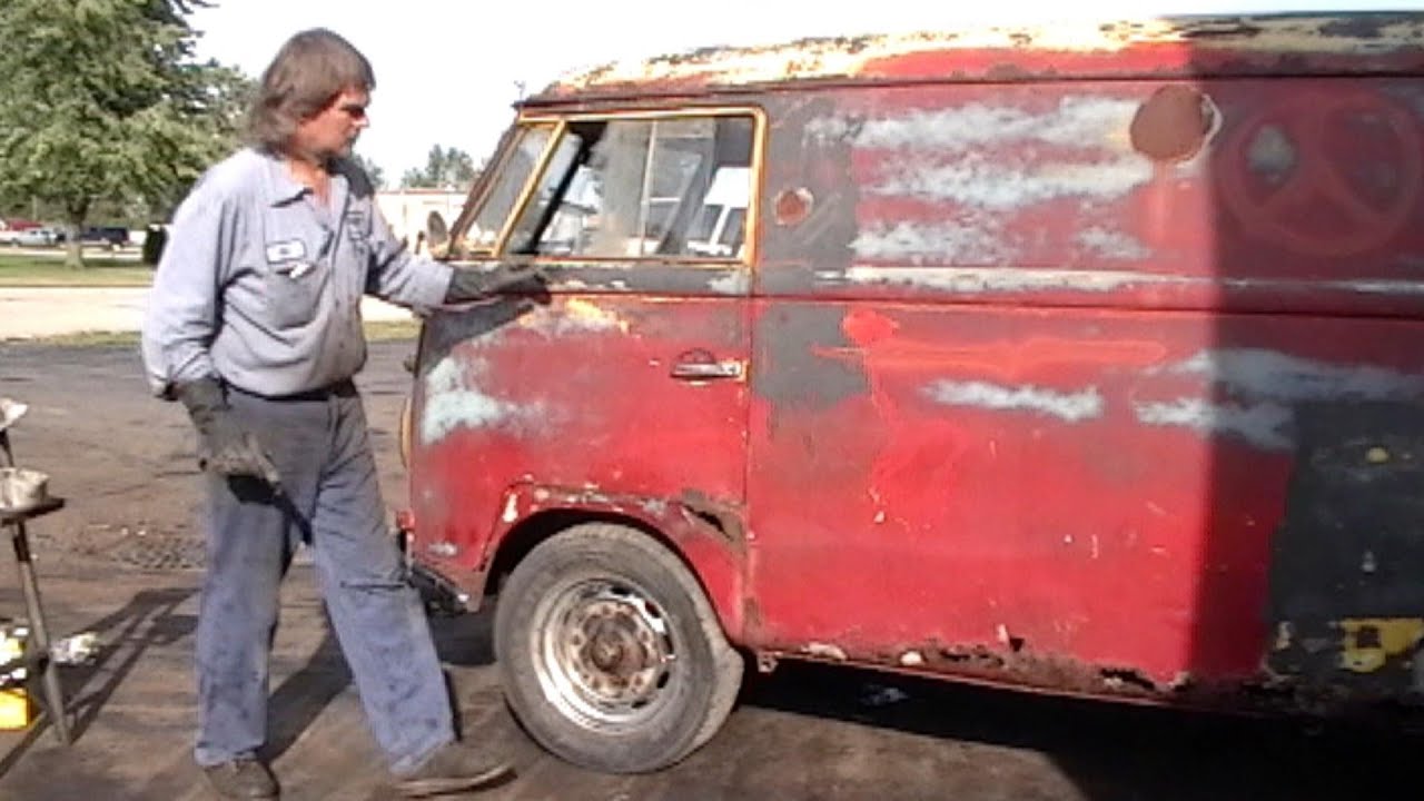 1958 VW Panel Van - Removing Red Topcoat, Not Pretty