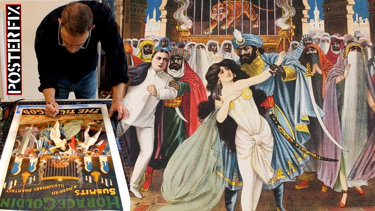 RESTORING Horace Goldin,  Magician - - 1920 Litho Poster Fix