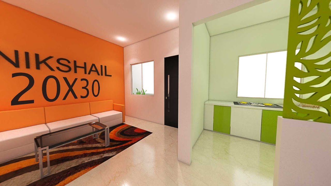 20x30 House plan 3d walkthrough by nikshail