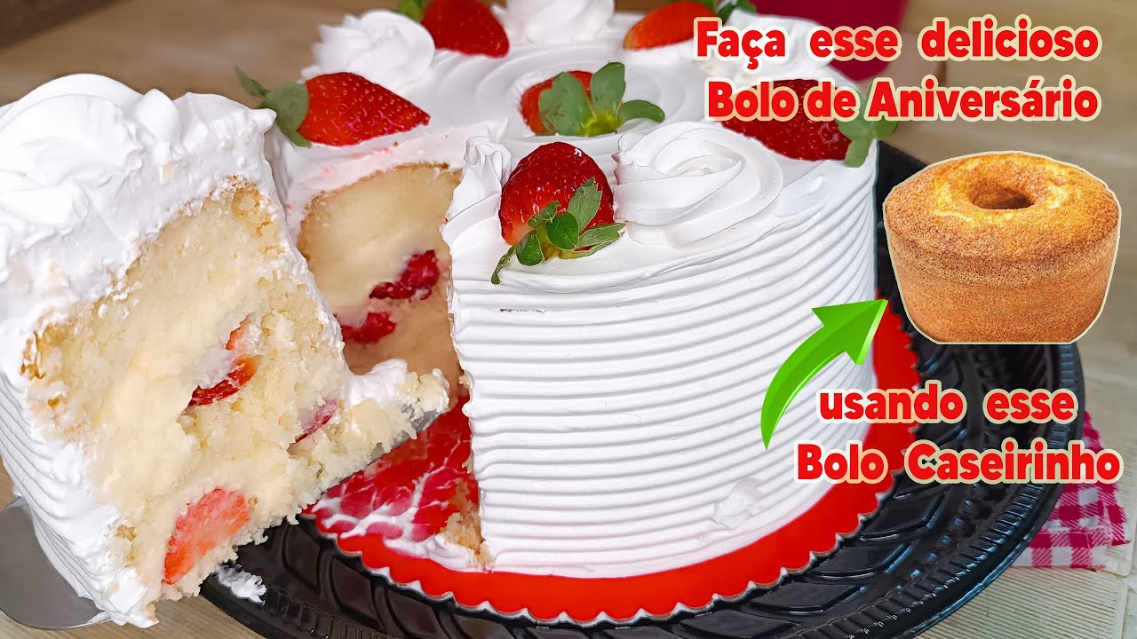 Faça seu Bolo de Aniversário de última hora de uma maneira muito simples e rápida! Ninho com morango