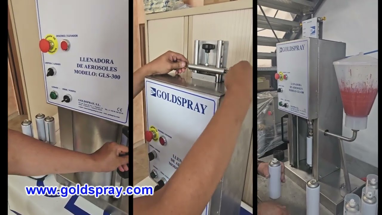 Envasadora de aerosoles de 400 y 500 ml semi automática en acero inoxidable