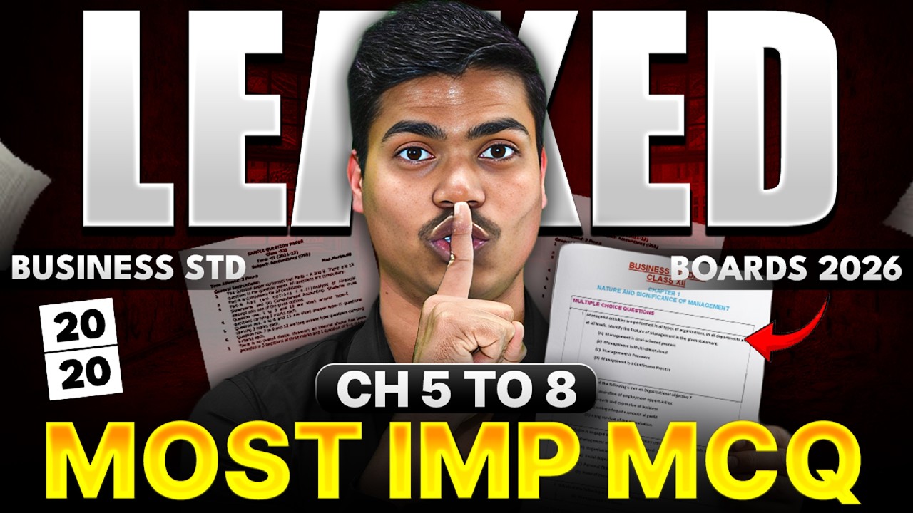 40 Most Important MCQ | Class 12 Business studies Chapter 5 to 8 | Board Exam 2026