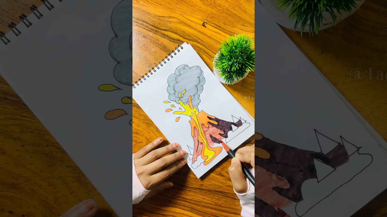 Easy volcano Drawing🌋😱