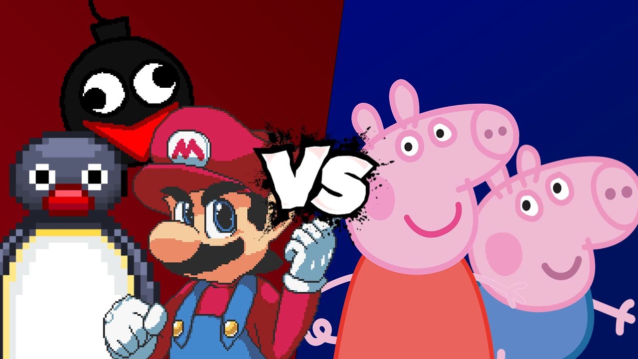 MUGEN Battle - Zeeky H. Bomb/Pingu/Mario vs Peppa Pig/George Pig