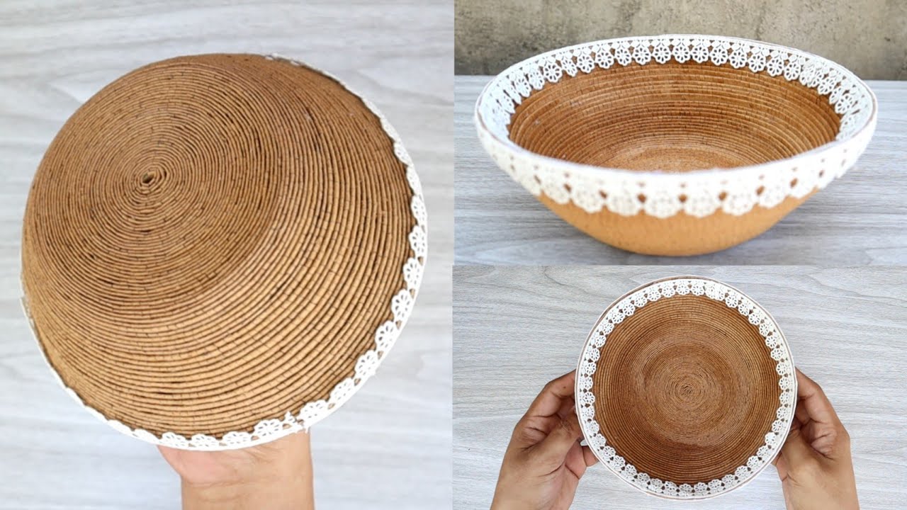 CARDBOARD BOWL BASKET | Aesthetic Bowl Made From Cardboard Recycle | Arts & Crafts | Tatzkreen Art