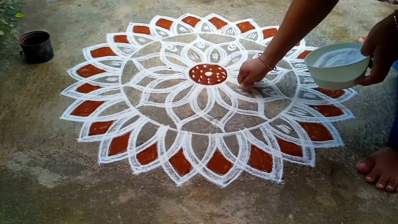 Vaigadi madham flower rangoli/padi kolam / beautiful muggulu/ freehand rangoli/tamilar rangoli