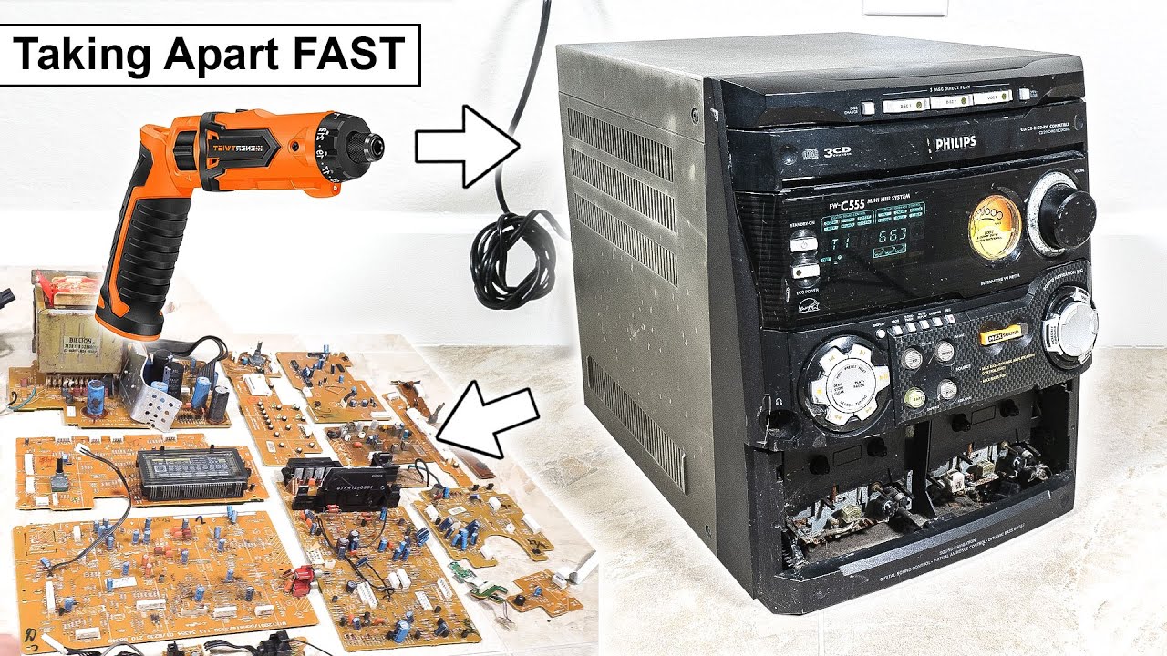 TIMELAPSE Taking Apart Philips Mini HIFI System - Scrapping Electronics Teardown Teardown