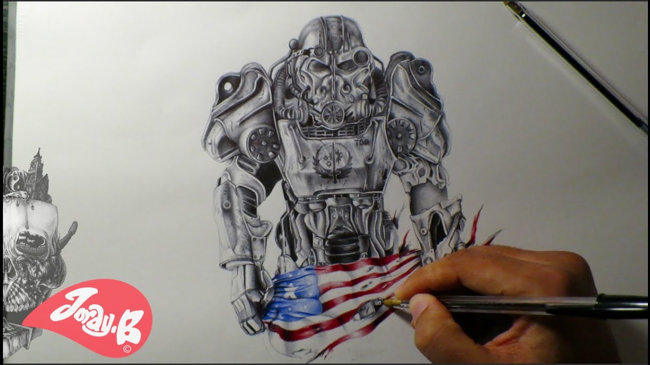 Drawing fallout 4 Power Armour in Ballpoint pen