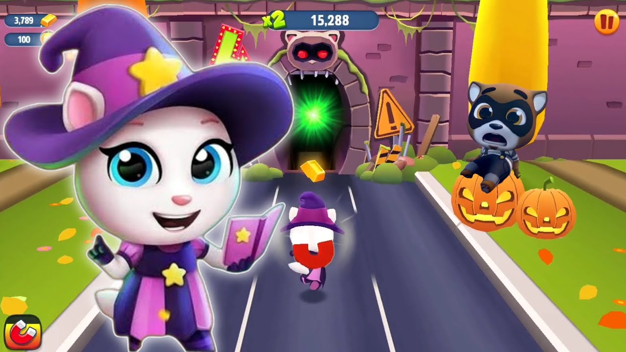 Talking Tom Gold Run New Update Halloween Treats Event | Witch Angela vs Roy Raccoon