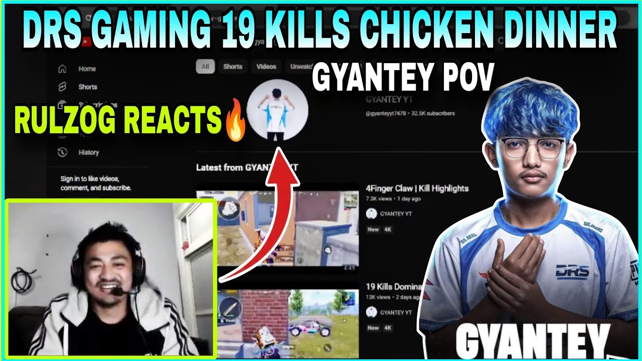 DRS RulzOG Reacts to Gyantey POV of DRS Gaming 19 Kills Dominating Chicken Dinner | Clash with kvn