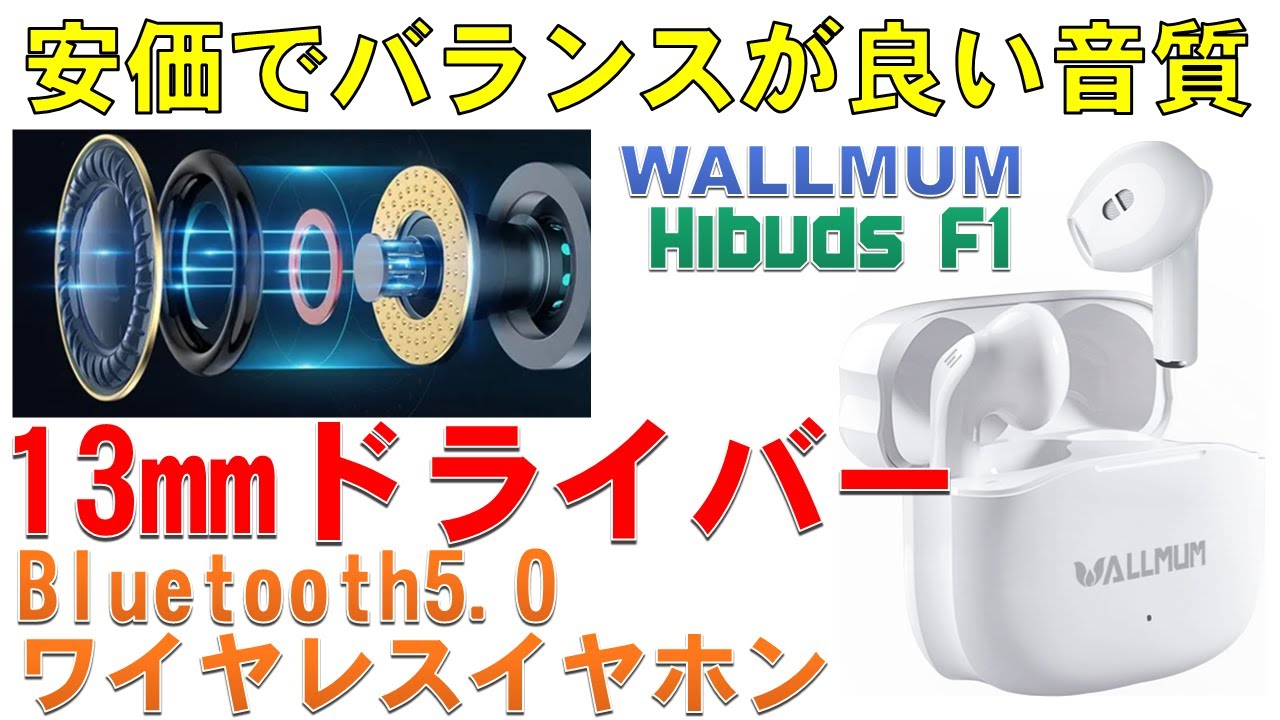 ワイヤレスイヤホン WALLMUM Hibuds F1 安価でバランスが良い音質　13mmドライバー Bluetooth5.0 / Wireless earphones