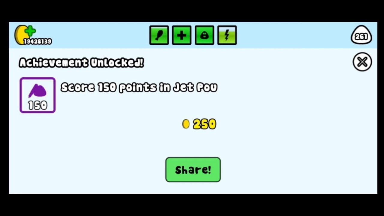 Pou (Mobile): Jet Pou 5th Achievement (Score 150) Speedrun in 