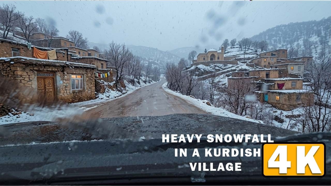 Driving in a Fairytale: Heavy Snowfall in a Kurdish Village | 4K ASMR Driving | Relaxing Car Ride