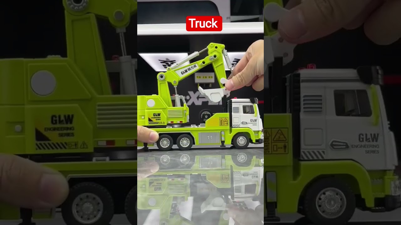 toy model of flatbed truck carrying Jcb 3DX backhoe loader and crane excavator #diecast #viral #jcb