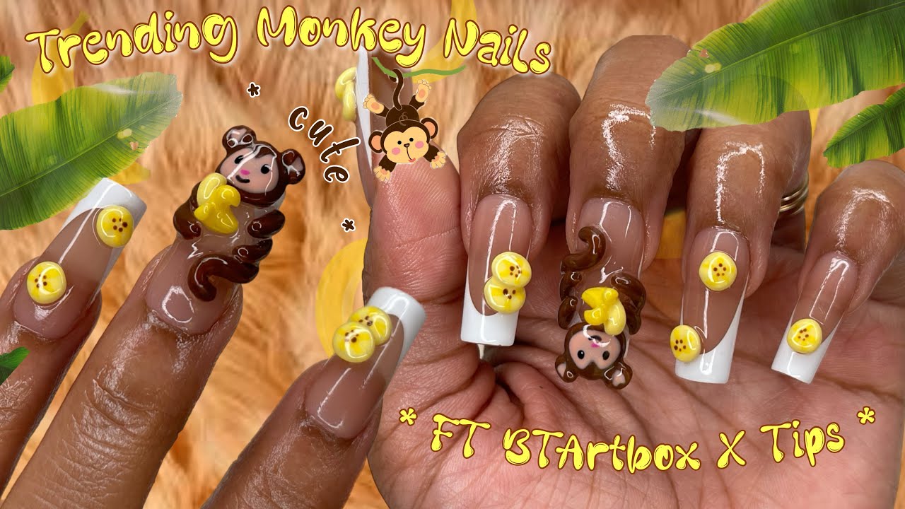 Trending Monkey Nail 🐒🍌🌴|FT BTArtbox XCoat Tips| 3D Nail Art | #nails #nailtutorial