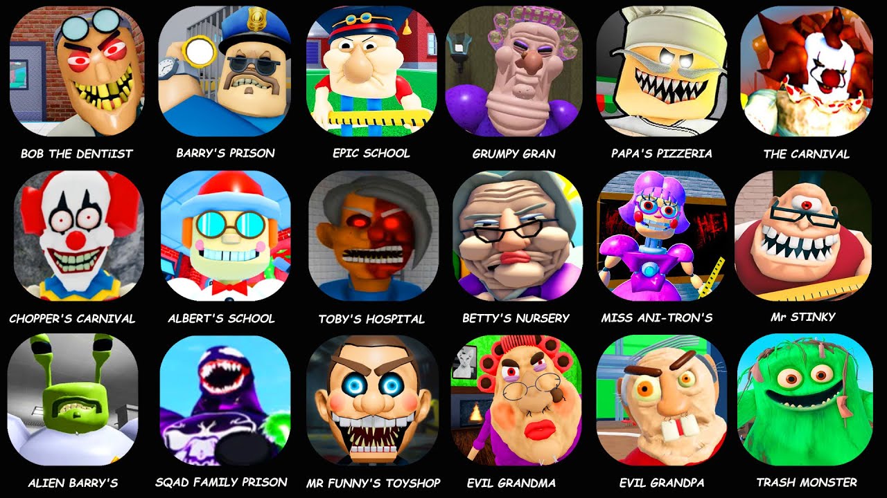 ALBERT'S SCHOOL,TOBY'S HOSPITAL,BETTY'S NURSERY, BLACK SQAD FAMILY,MR FUNNY'S TOYSHOP,EVIL GRANDMA