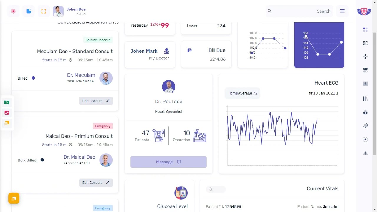 Patients Dashboard Bootstrap Admin Templates with RTL Light Theme