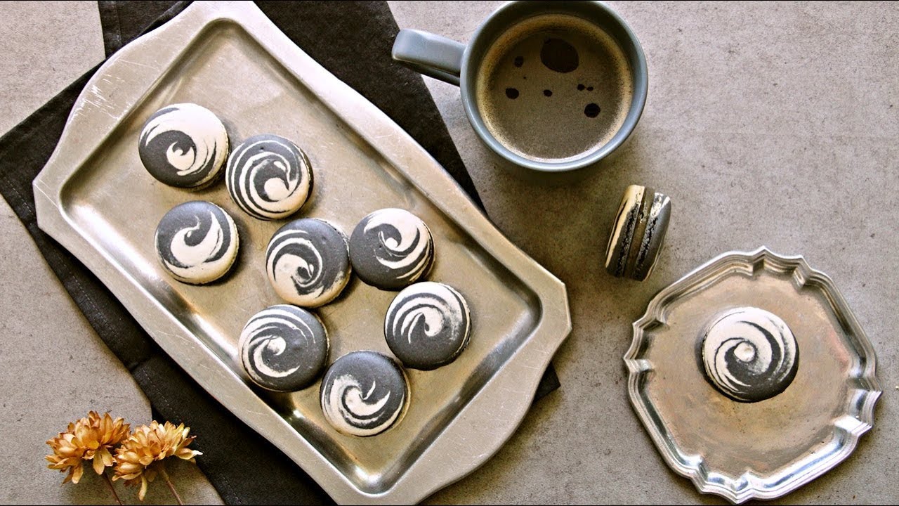 마블 흑임자 마카롱, 마카롱 만들기 - marble black sesame macaron, how to make macaron, マカロン