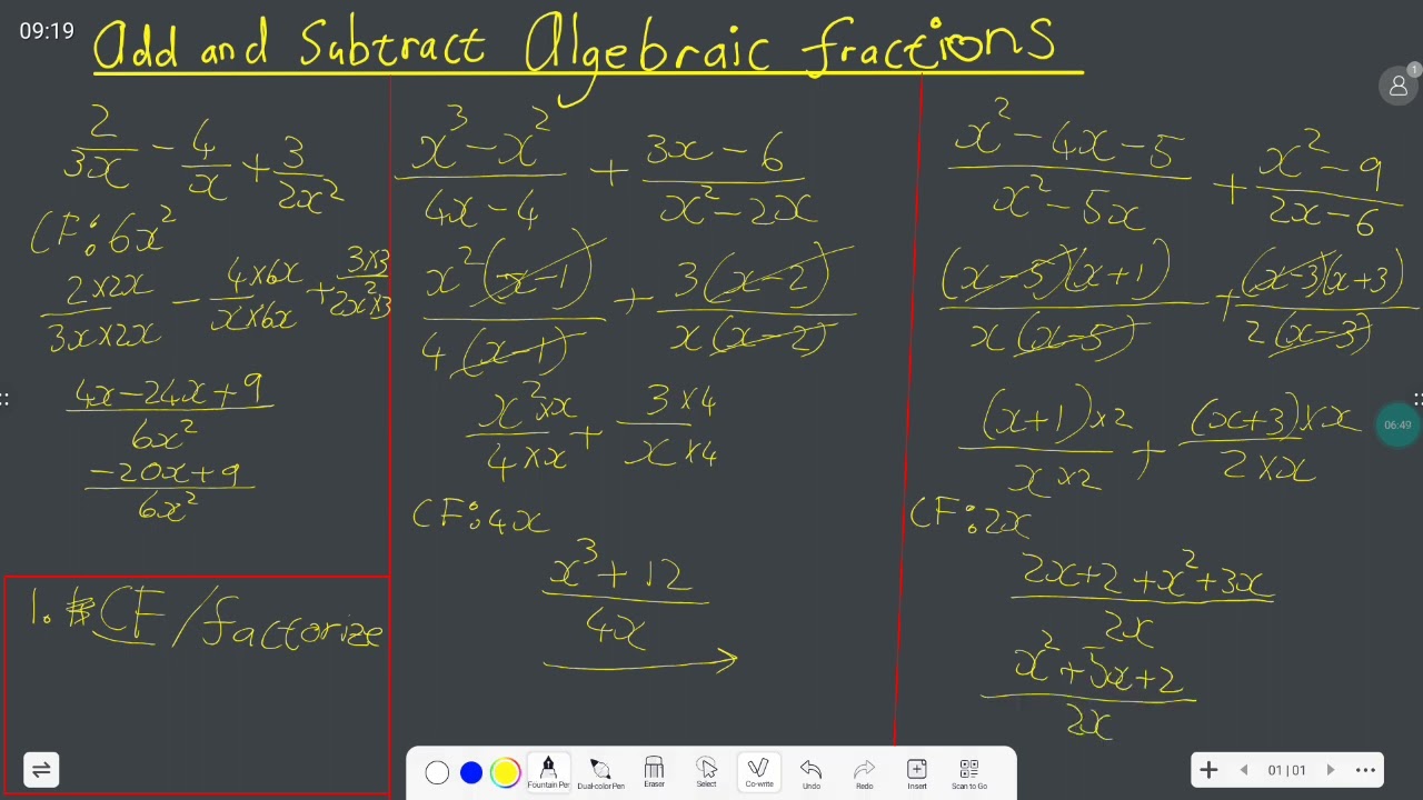 Addition and Subtracting Algebraic Fractions Grade 10