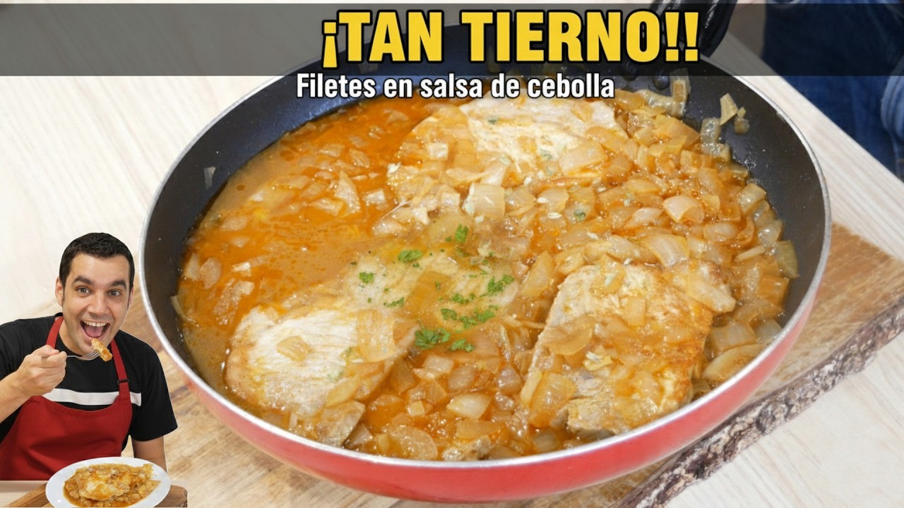 FILETES DE CERDO EN SALSA DE CEBOLLA ¡Súper tiernos y listos en 20 min!