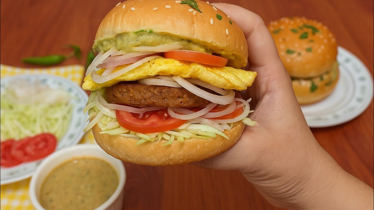 Street Style Anda Shami Burger | Spicy Omelette Burger Recipe at Home