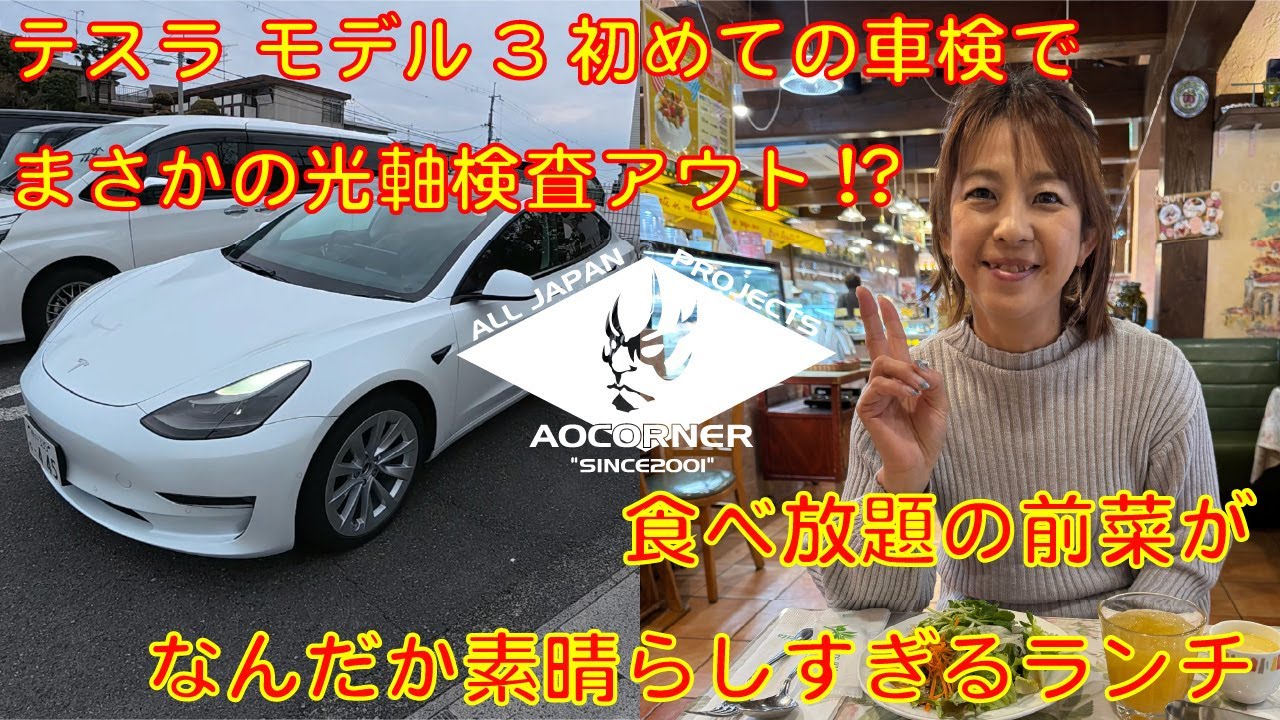 【テスラ モデル3のユーザー車検】テスラの光軸がうまくいかなくても、前菜はうまかった！？#テスラ #モデル3 #モデルy #ランチ #カフェ巡り