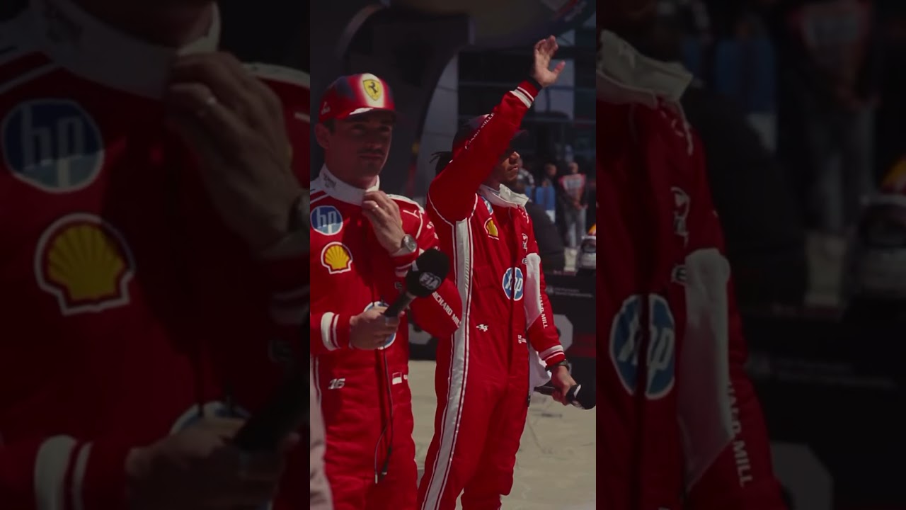 Charles Leclerc congratulates Lewis Hamilton after Sprint Race in China