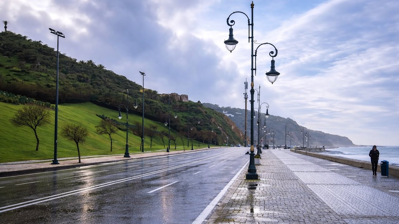 جولة في مدينة طنجة.. شاهد جمال أمواج و طبيعة مرقالة في جو الشتاء البارد 🌧️🌊